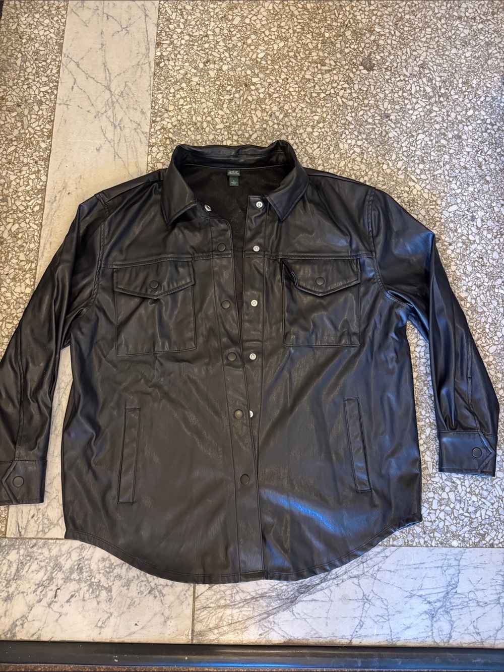 Wild Fable Black Faux Leather Button-Front Shirt Jacket